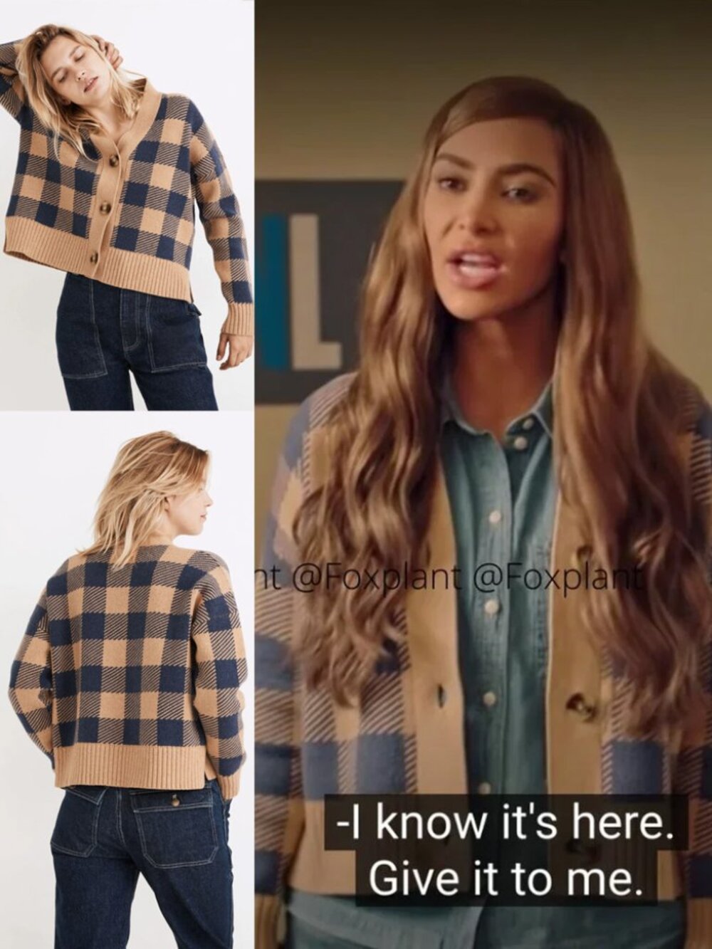 Madewell Bayberry Cardigan Sweater M Buffalo Check Kim Kardashian Heather Sand